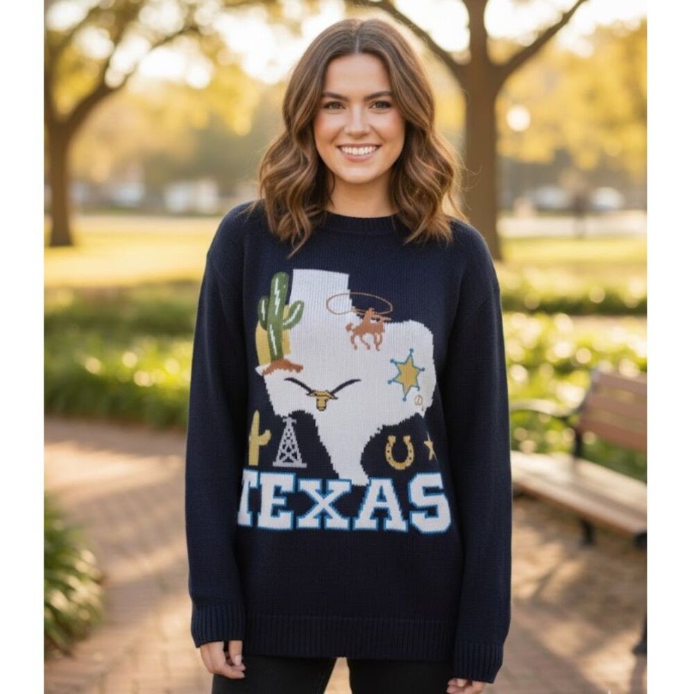 Vintage Marsh Landing Sweater Black Knit Texas State Pullover Womens Size S